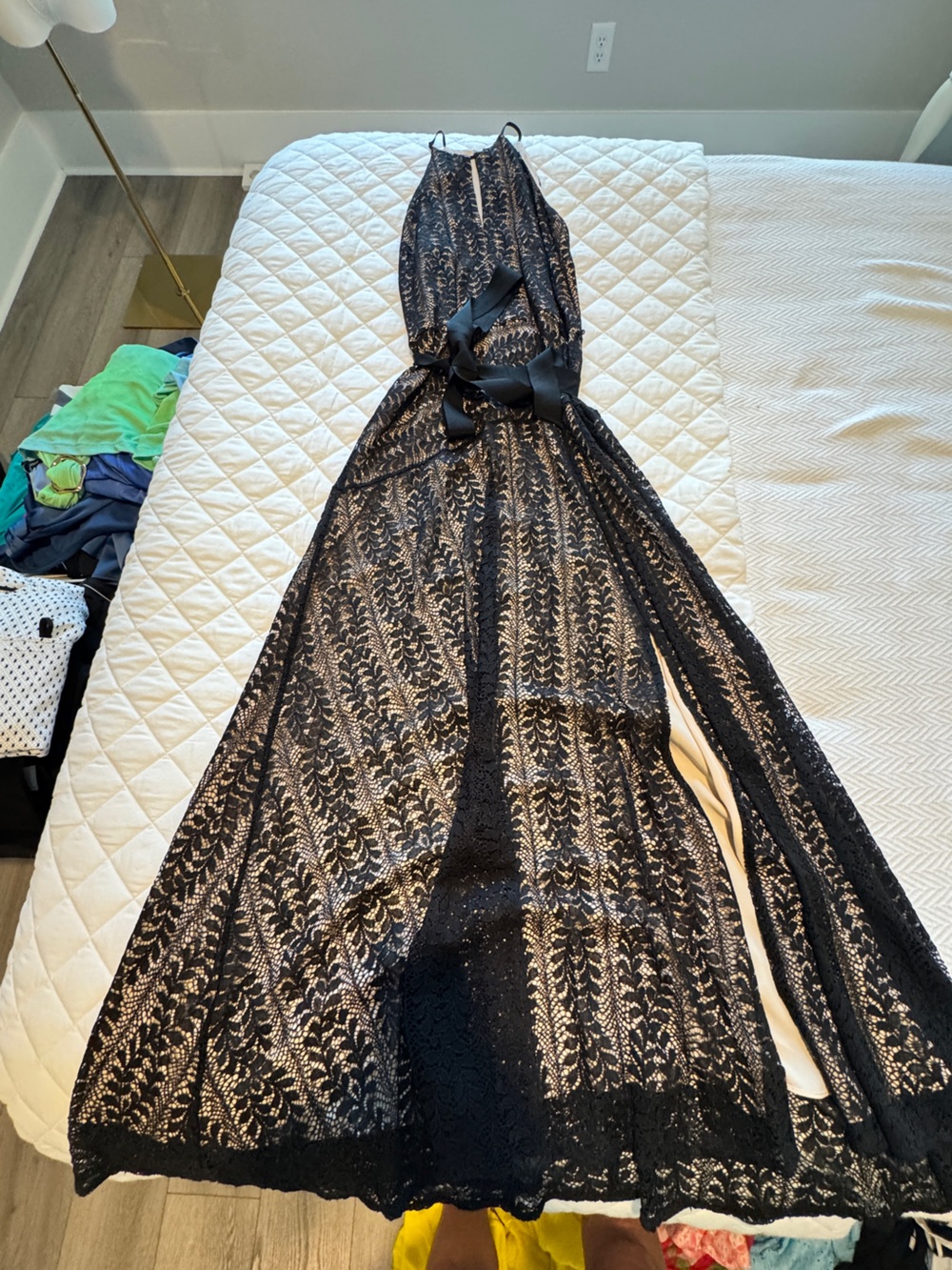 White House Black Market Black Lace Maxi Skirt with Satin Waistband